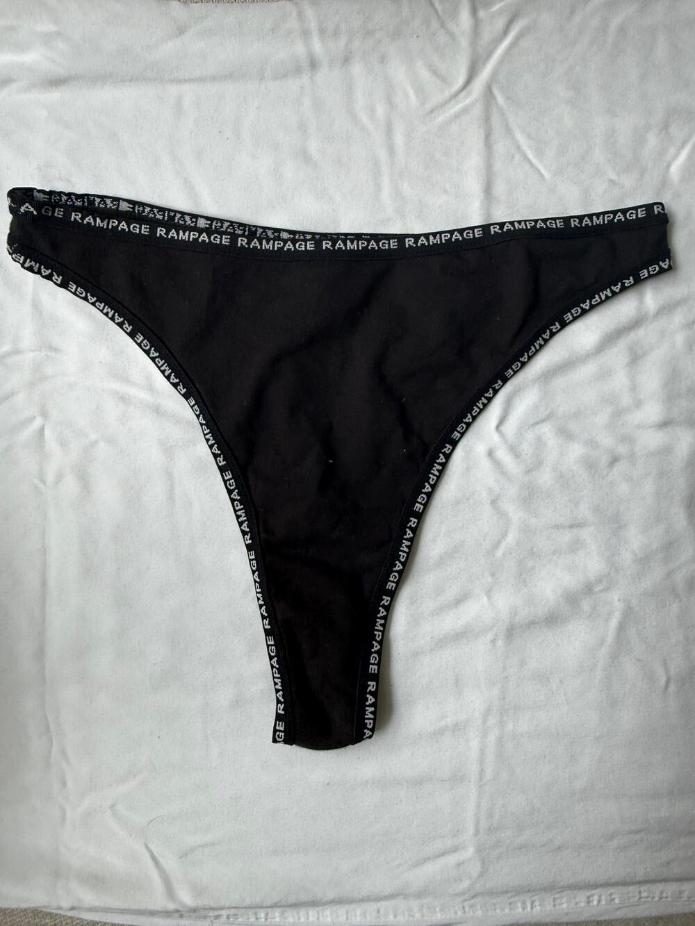 NWOT Vintage Rampage Logo Waistband Cotton Thong Black Y2K Size L Rare